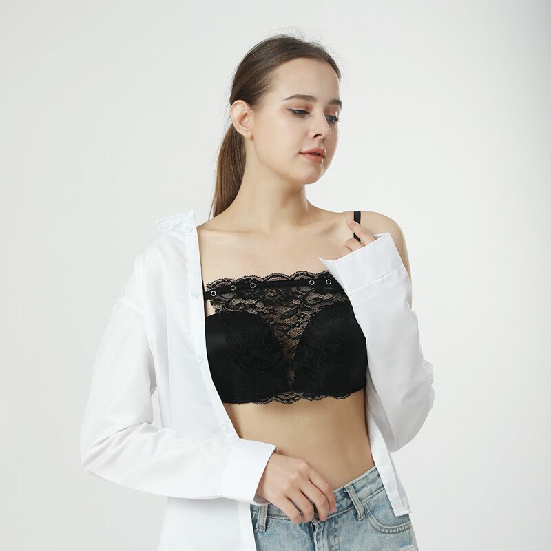 3 PCS Women Tops Camisole Bra Insert Wrapped Chest Decoration Lace Transparent One-Piece Leak Proof Sticker Neckline Cover Up Tube Top