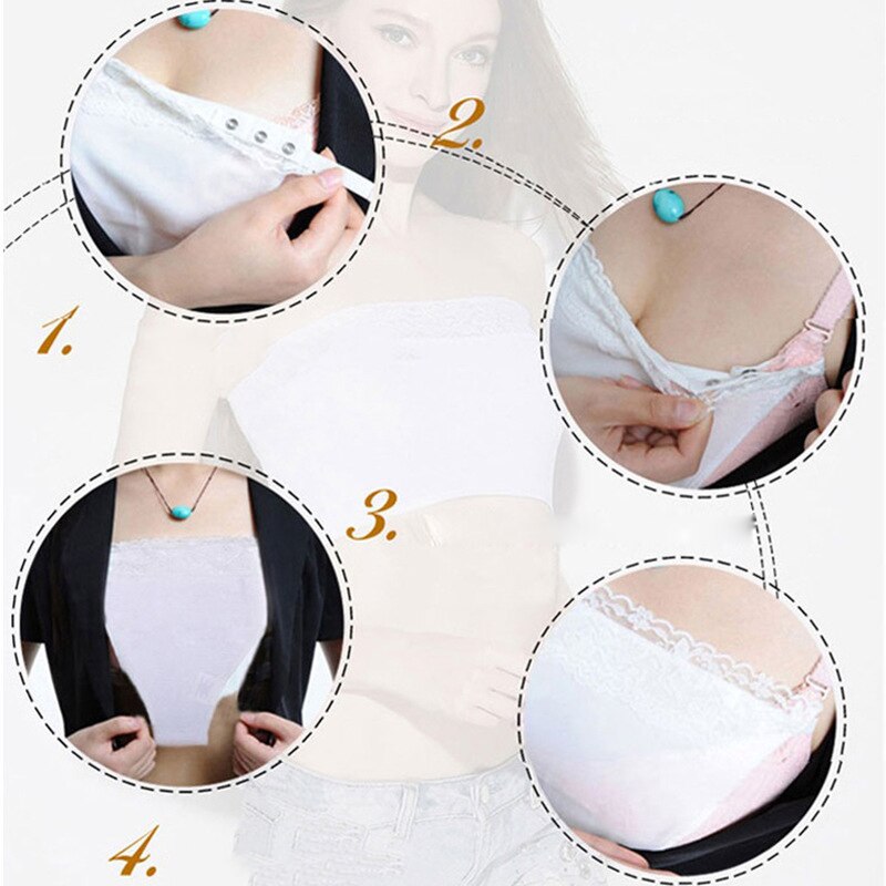 3 PCS Women Tops Camisole Bra Insert Wrapped Chest Decoration Lace Transparent One-Piece Leak Proof Sticker Neckline Cover Up Tube Top