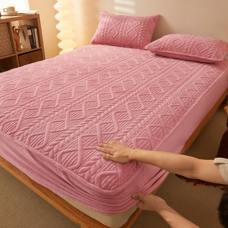 3 PCS Winter Milk Fiber Sheet Quilted Thickened All Inclusive Cover(Fitted sheet + 2 pcs pillow cases)