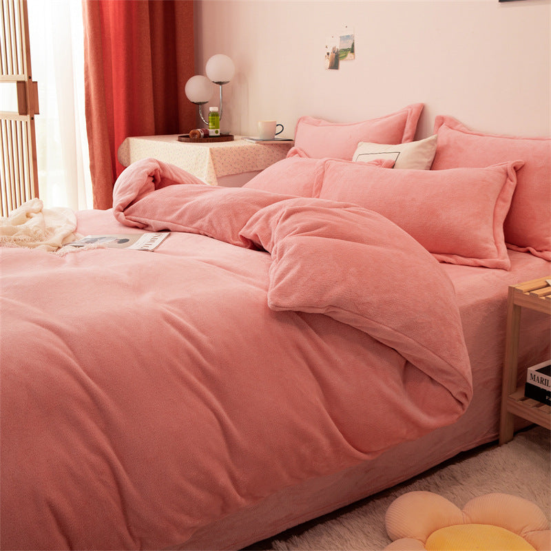 4 PCS Large Size Milk Velent Bedding Set Double-sided Plus Velvet Quilt Cover Sheet Falai Flannel Bedding Comforter Set