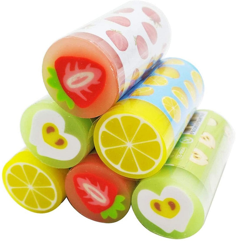 6 PCS Cute Erasers Cylindrical Shaped Kawaii Erasers for Kids Students