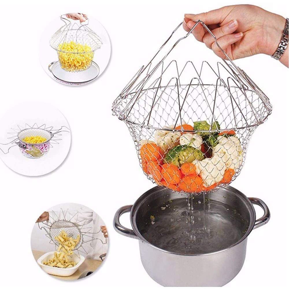 Stainless Steel Net Fry Foldable Cooking Fryer Basket for Fries, Vegetables, Salads