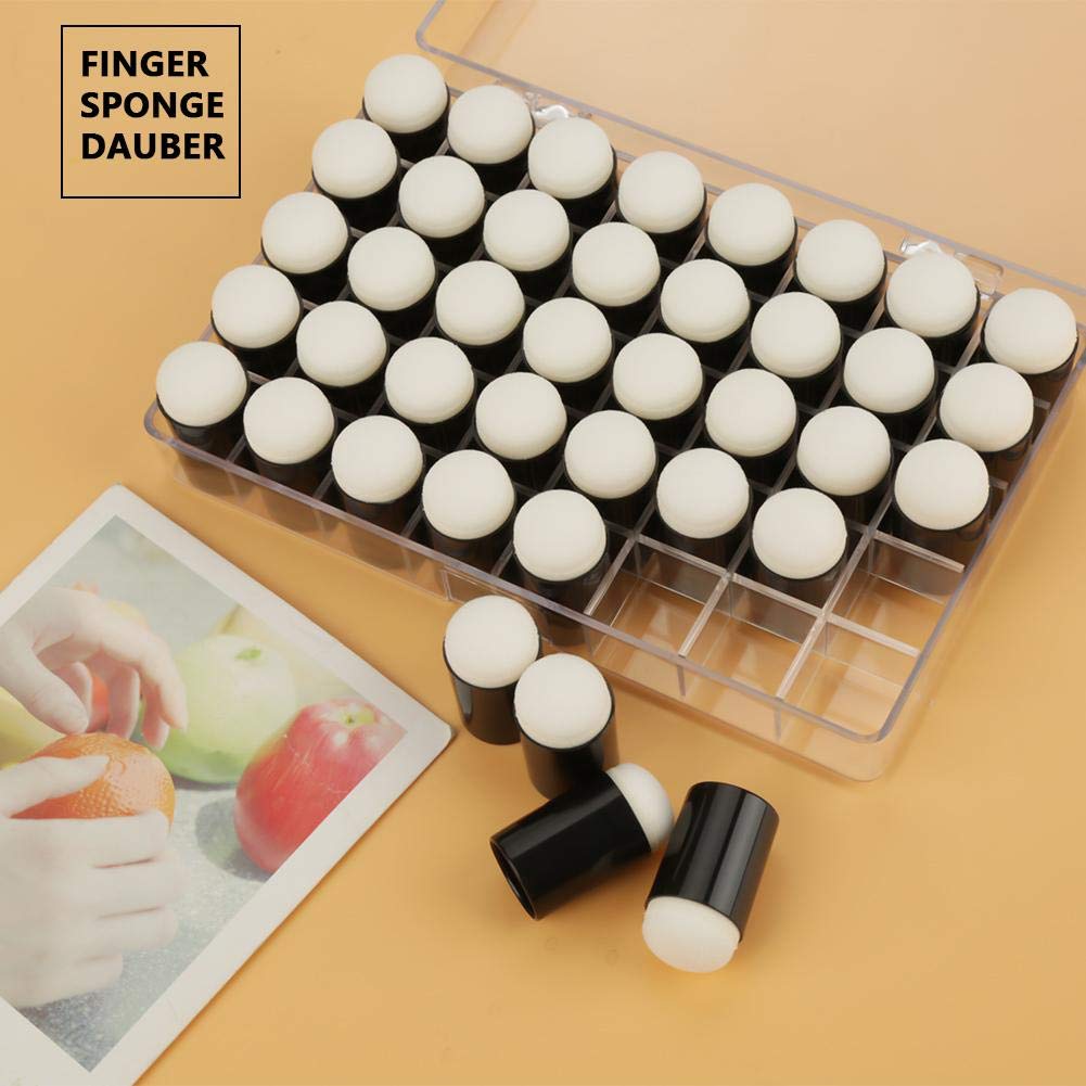 40pcs Finger Sponge Daubers Set Painting Finger Sponges with Storage Case for Crafts Drawing Ink Chalk Card